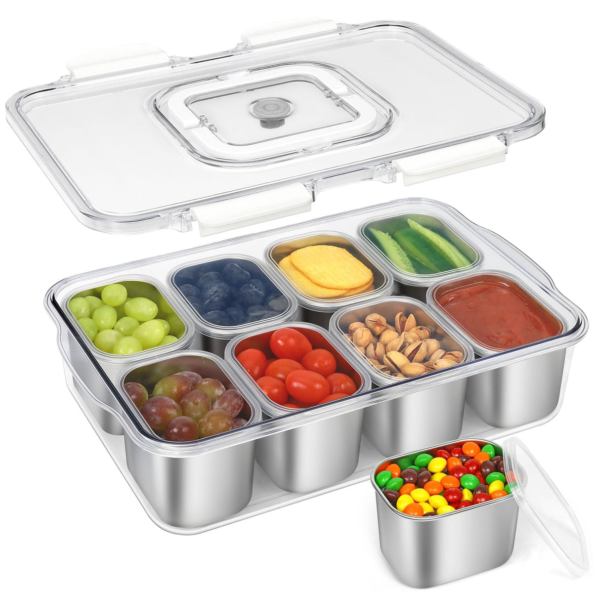 FANCILLA Snackle Box con 8 compartimentos en acero inoxidable para aperitivos ordenados