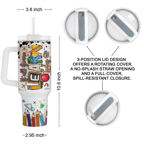 Taza Fancyfams 40 oz compatible con portavasos, apta para gym y oficina.