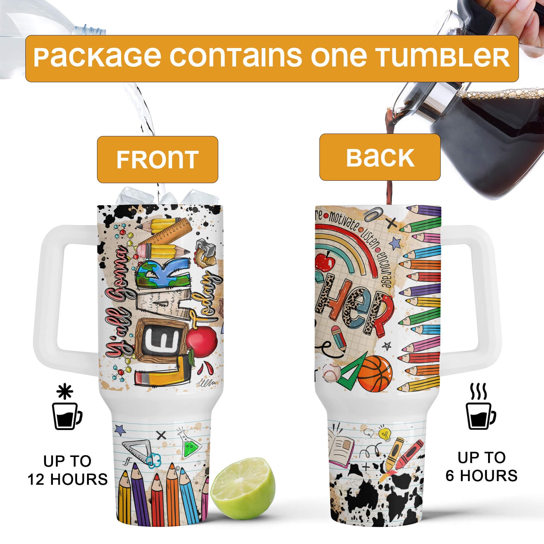 Taza Fancyfams 40 oz con doble pared que evita condensación para uso diario.