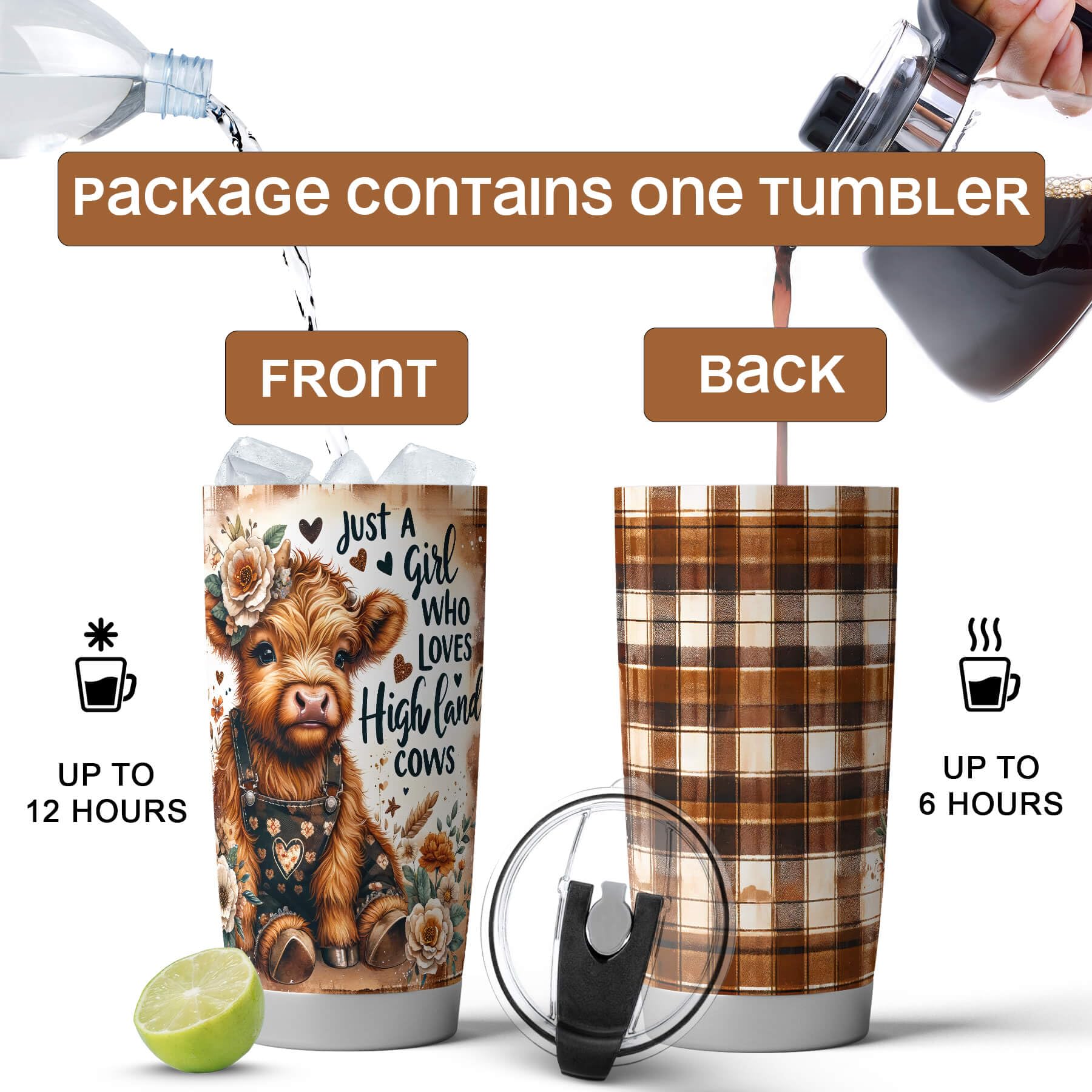Vaso Fancyfams con frase inspiradora para amantes de las vacas escocesas.