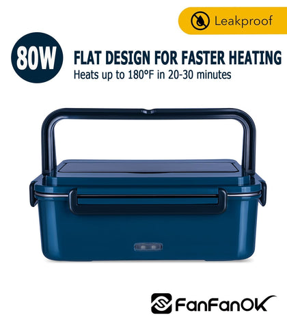 FanFanOK lonchera eléctrica con contenedor de acero inoxidable para calor uniforme.