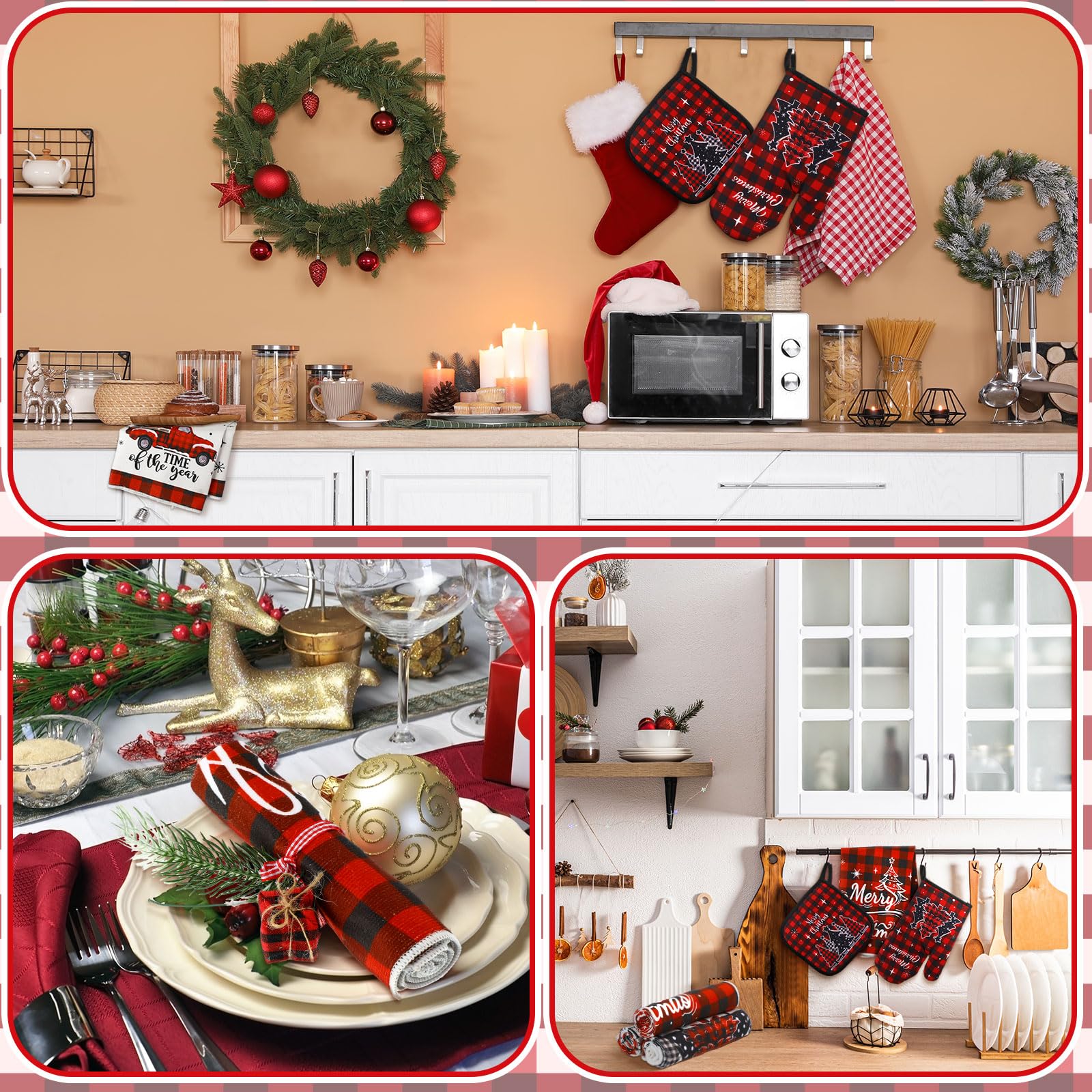 Conjunto navideño de Fanfanwin para cocina con detalles festivos y uso diario