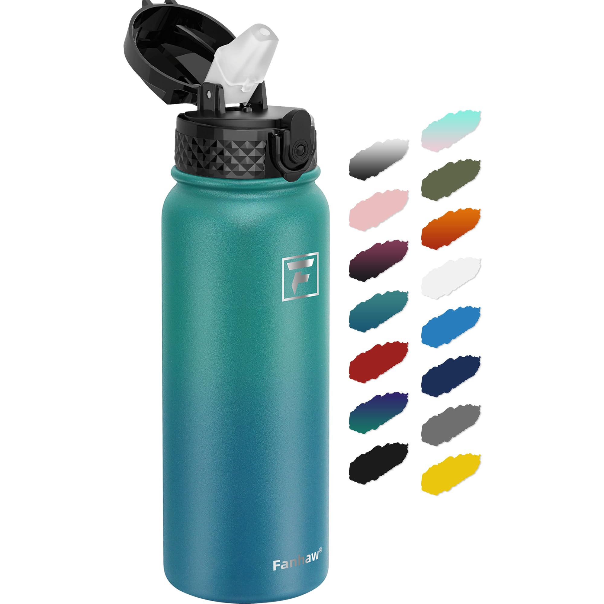 Fanhaw botella 20 onzas aislada en verde-azul mantiene bebidas frías por horas.