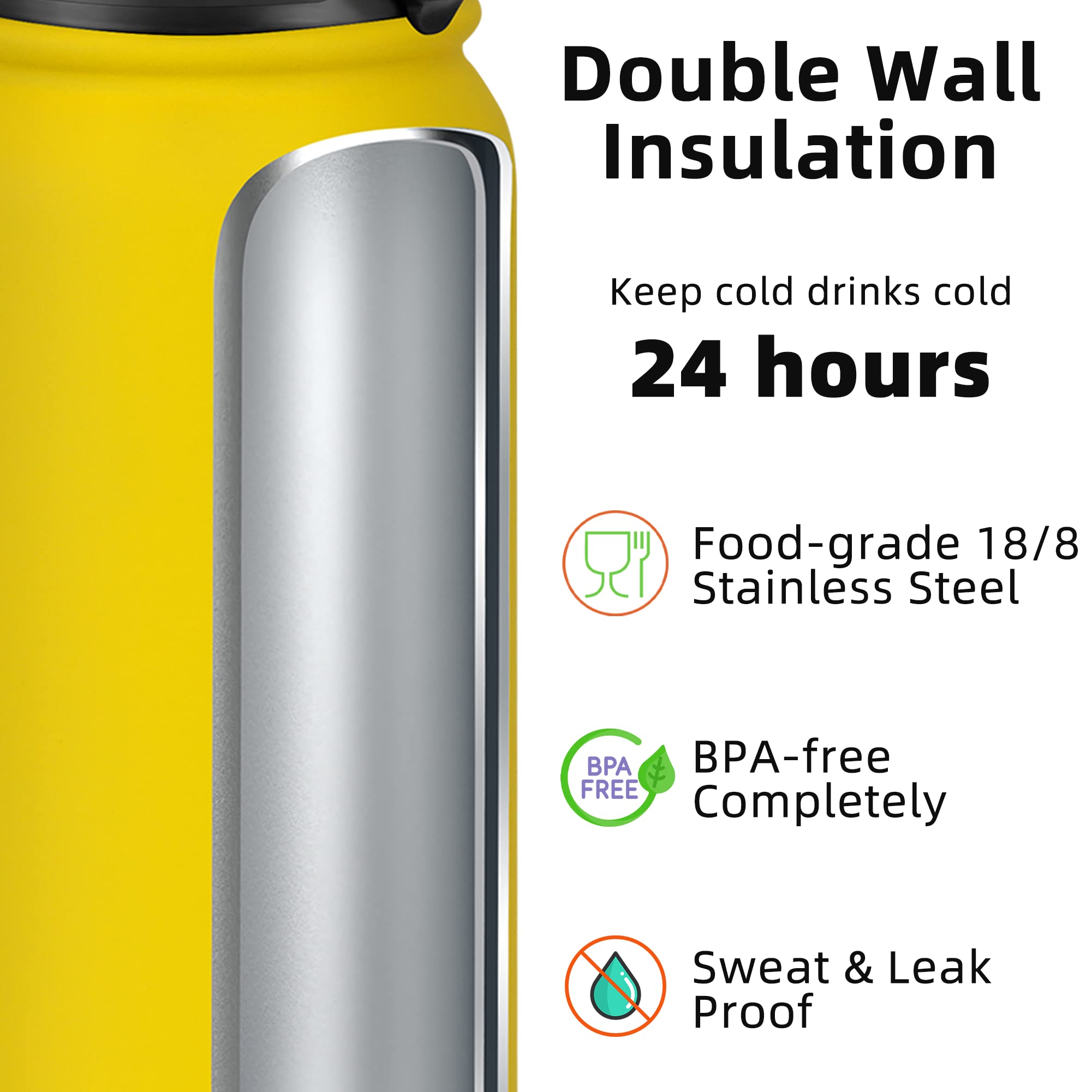 Botella Fanhaw con acero inoxidable 18/8, libre de BPA y olores.