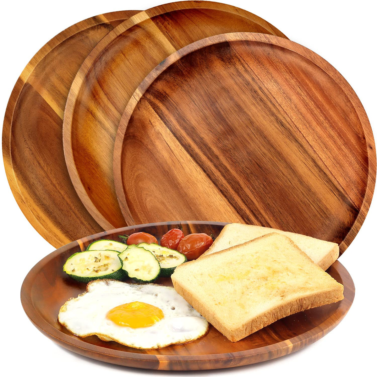 Platos FANICHI de madera con conjunto de 4, superficie amplia para platos principales.