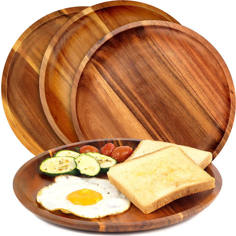 Platos FANICHI de madera con conjunto de 4, superficie amplia para platos principales.