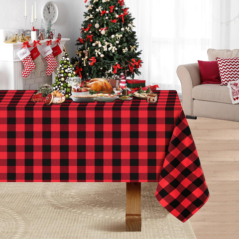 Mantel Fanqisi Navidad con cuadros negro rojo para fiestas elegantes