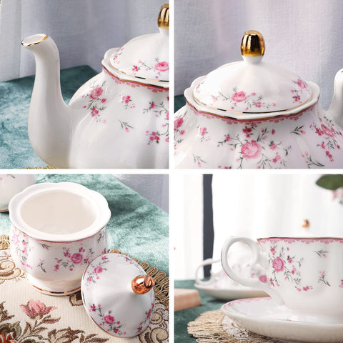 Fanquare juego de tazas rosa vintage, servicio para seis