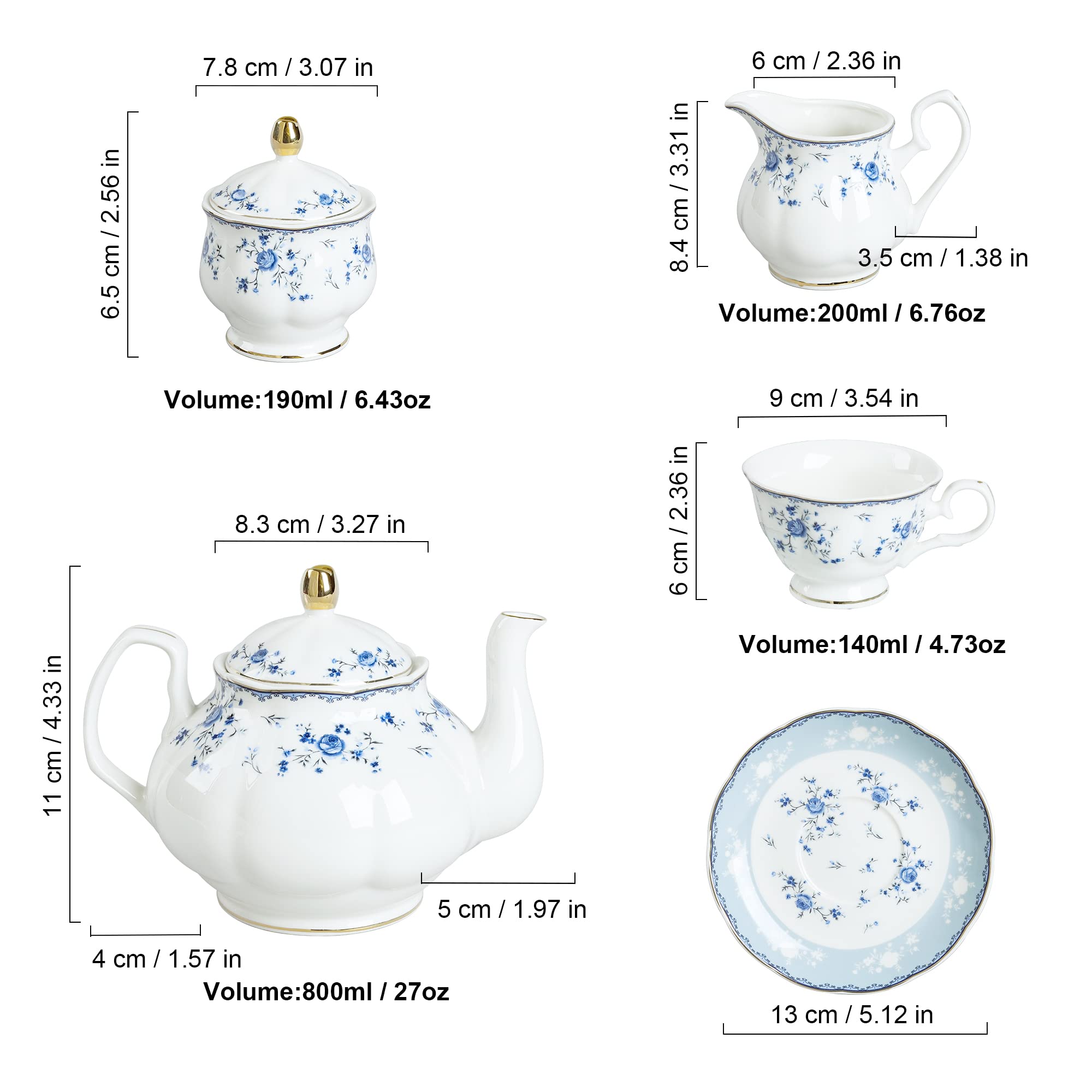 Fanquare juego de té cerámico azul-rosa, perfecto para fiestas o tardes tranquilas
