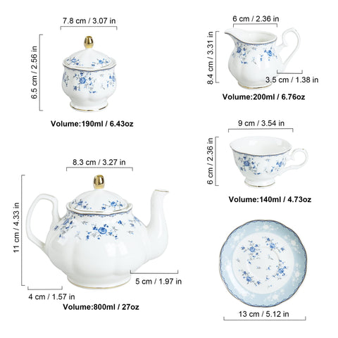 Fanquare juego de té cerámico azul-rosa, perfecto para fiestas o tardes tranquilas