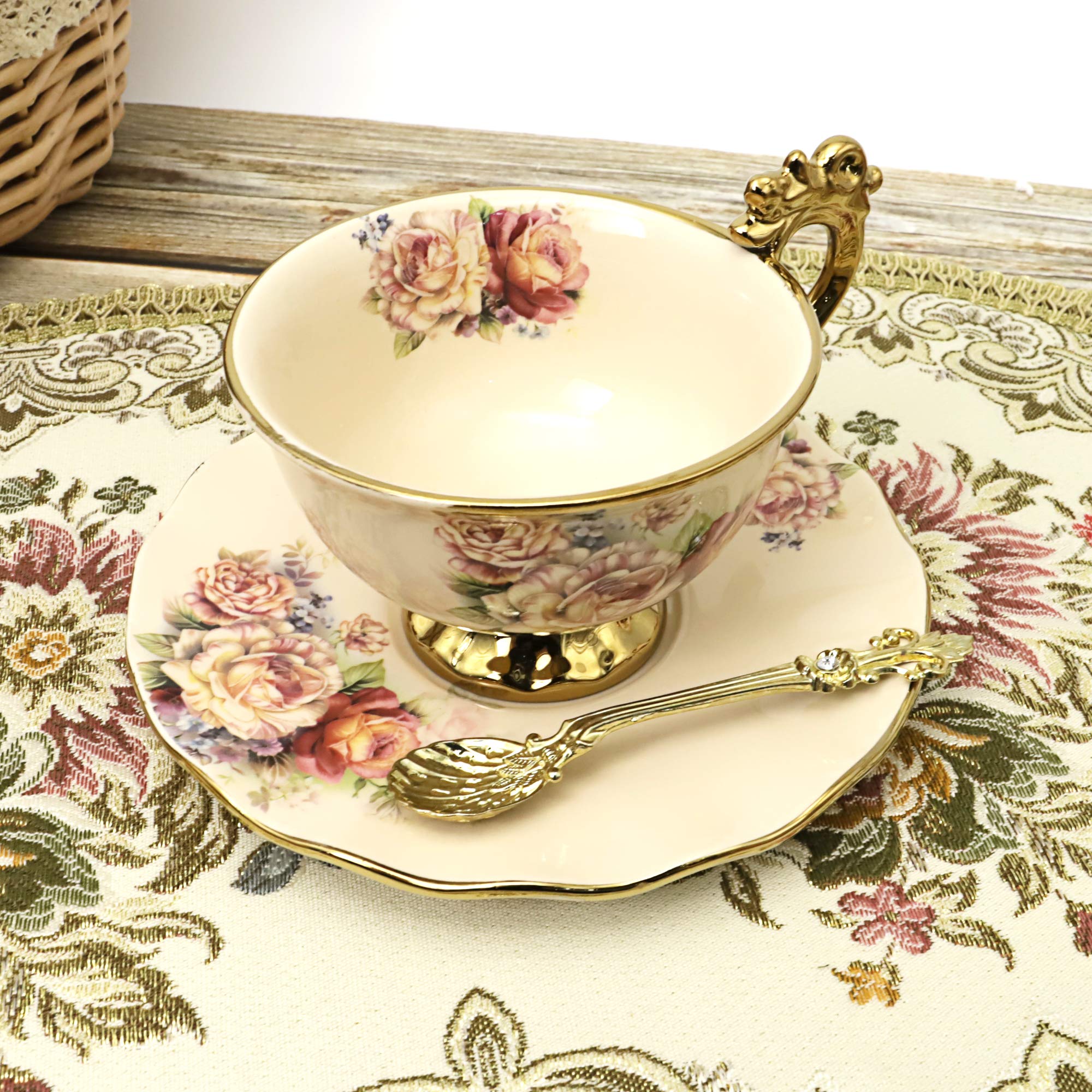 Fanquare platillos de porcelana floral, base estable para las tazas