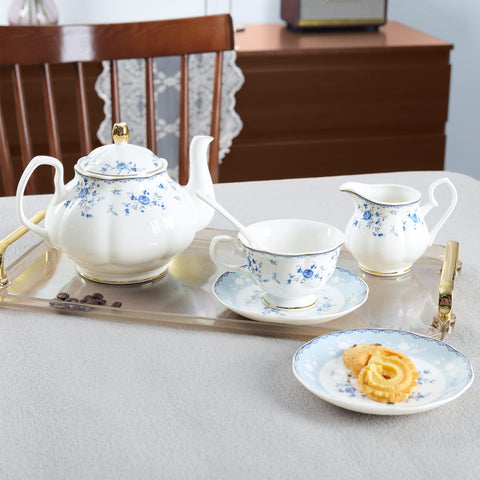 Fanquare platillos de té azul con rosas, para completar la vajilla elegante