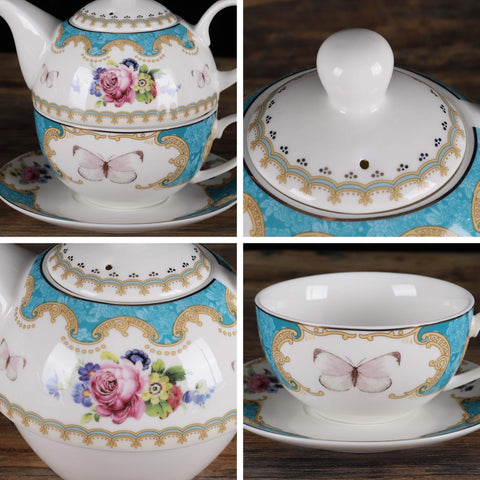 Fanquare taza para una persona azul floral, perfecta para un momento de calma.