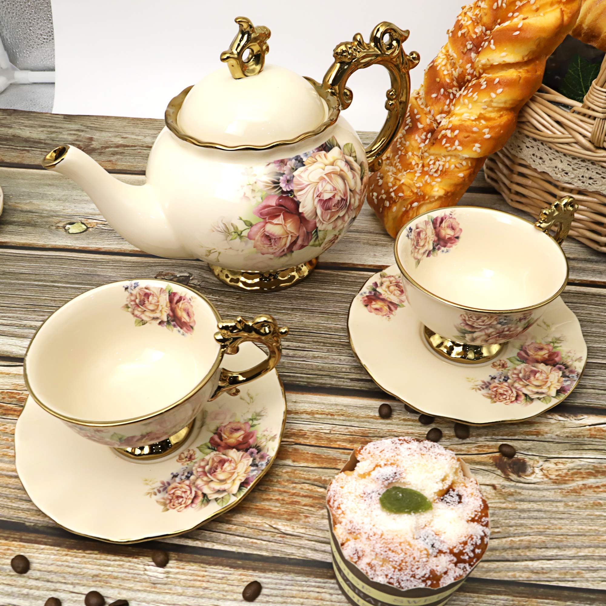 Fanquare tazas grandes de porcelana floral, ideales para bebidas abundantes