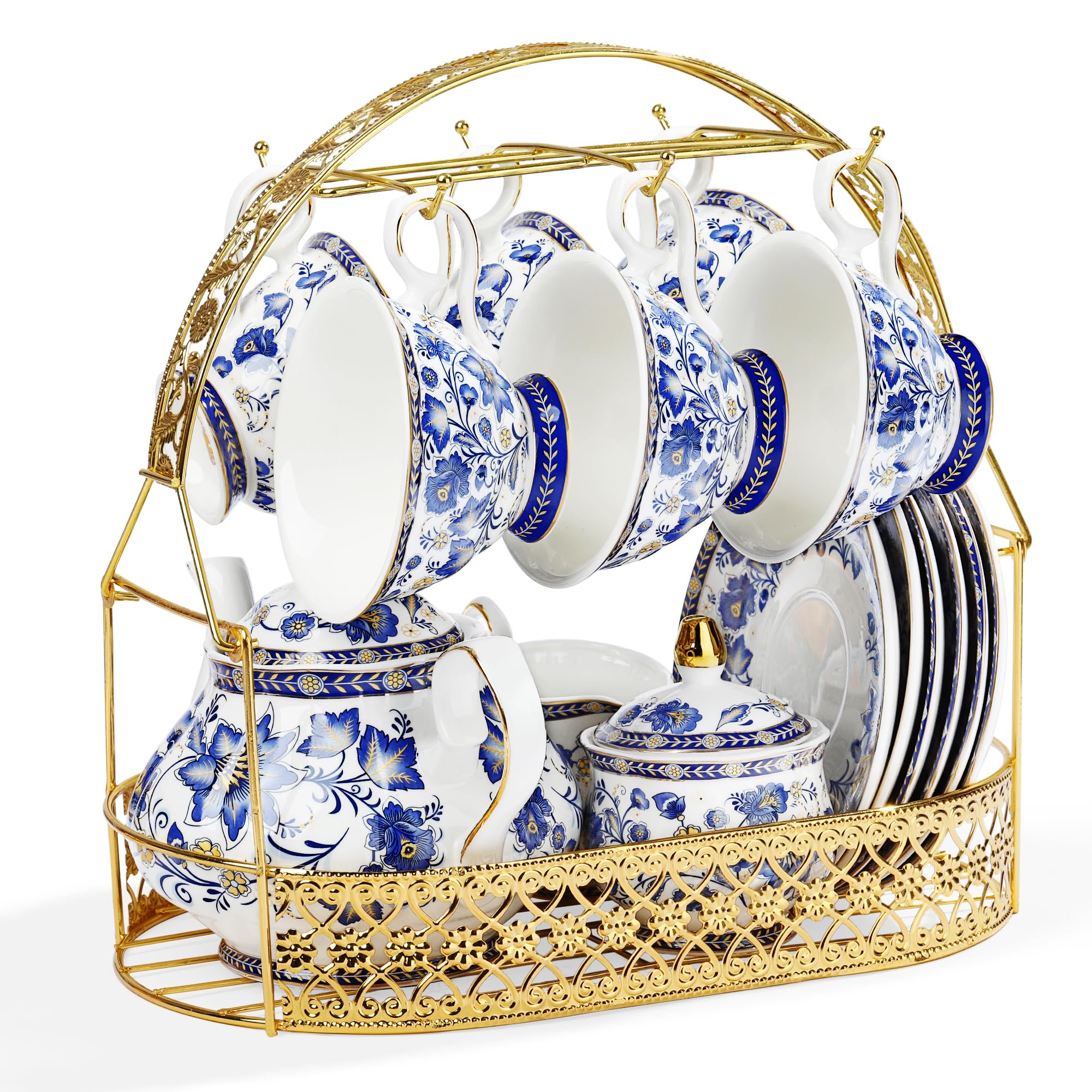 Fanquare tetera de porcelana azul lista para servir té en reuniones