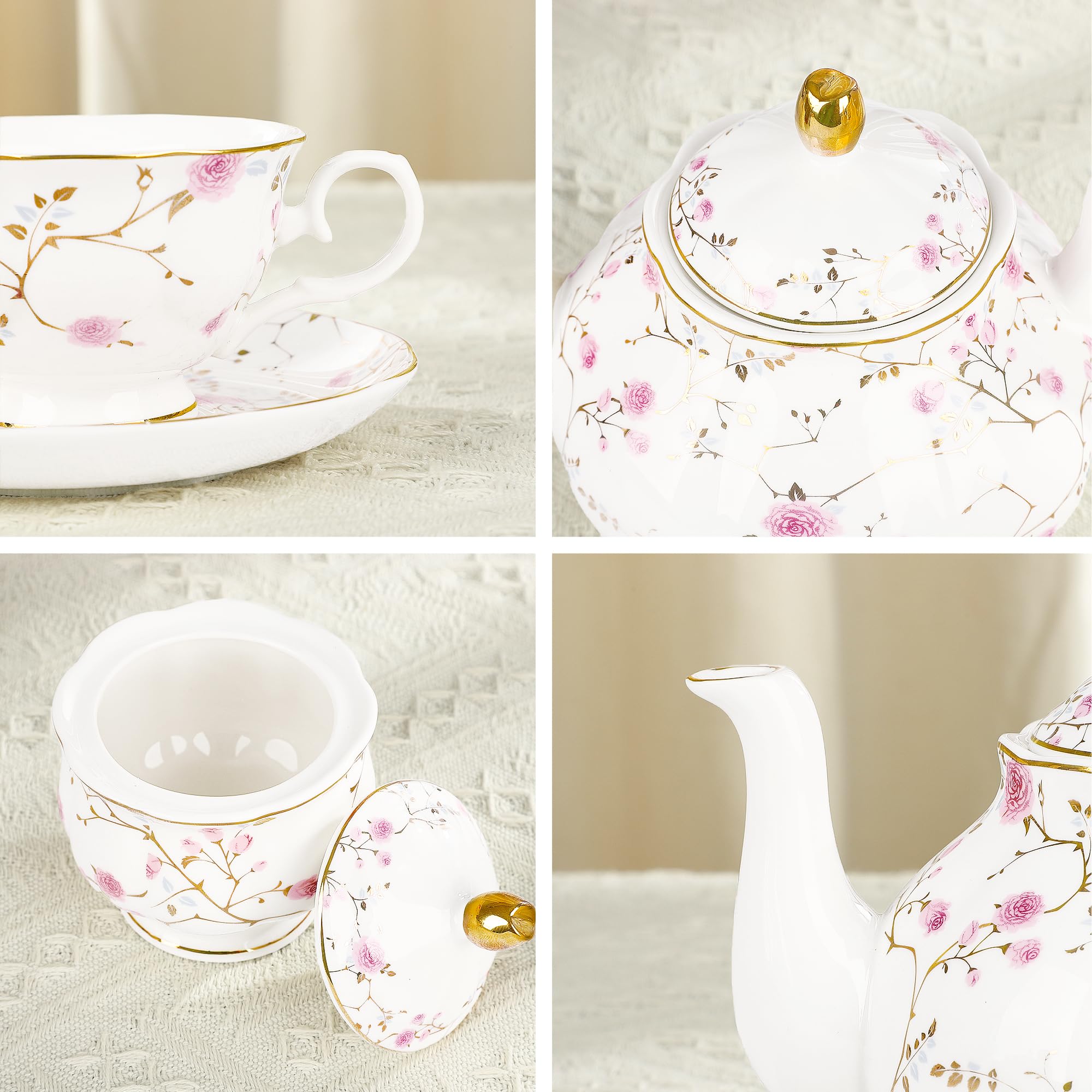 Fanquare teiera oro floral de 29 oz para servir té con estilo.