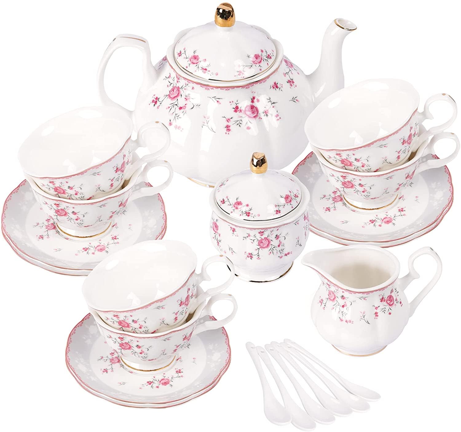 Fanquare teiera de porcelana rosa vintage, ideal para reuniones elegantes