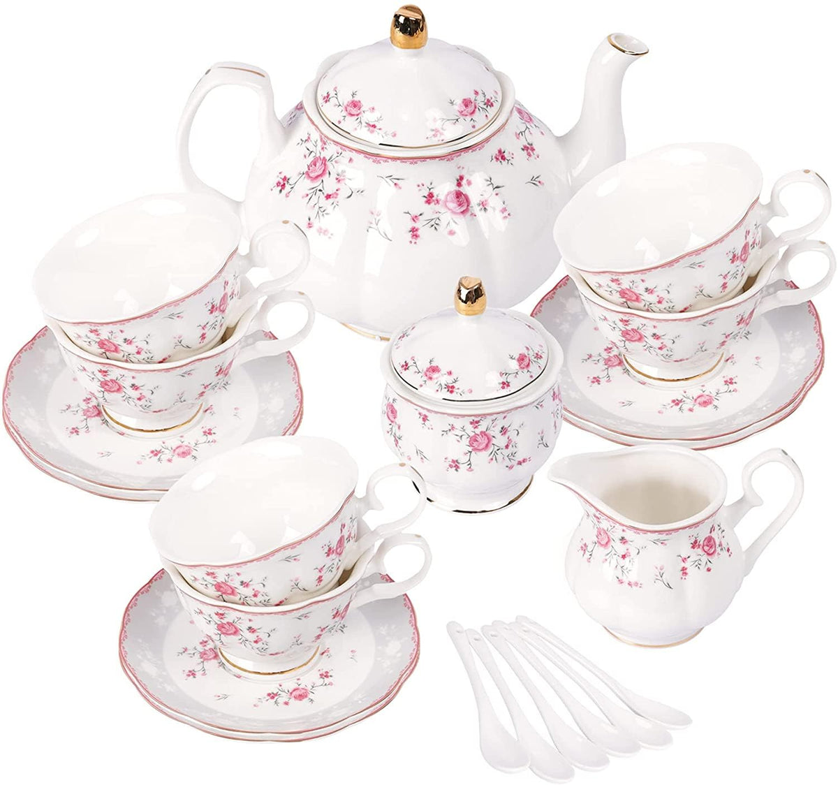 Fanquare teiera de porcelana rosa vintage, ideal para reuniones elegantes