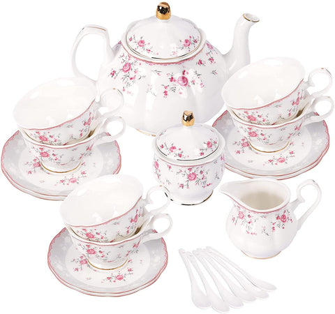 Fanquare teiera de porcelana rosa vintage, ideal para reuniones elegantes