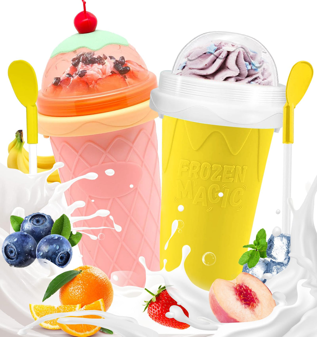 Fans-One tazas granizado dos-pack, ideales para preparar bebidas refrescantes en casa.