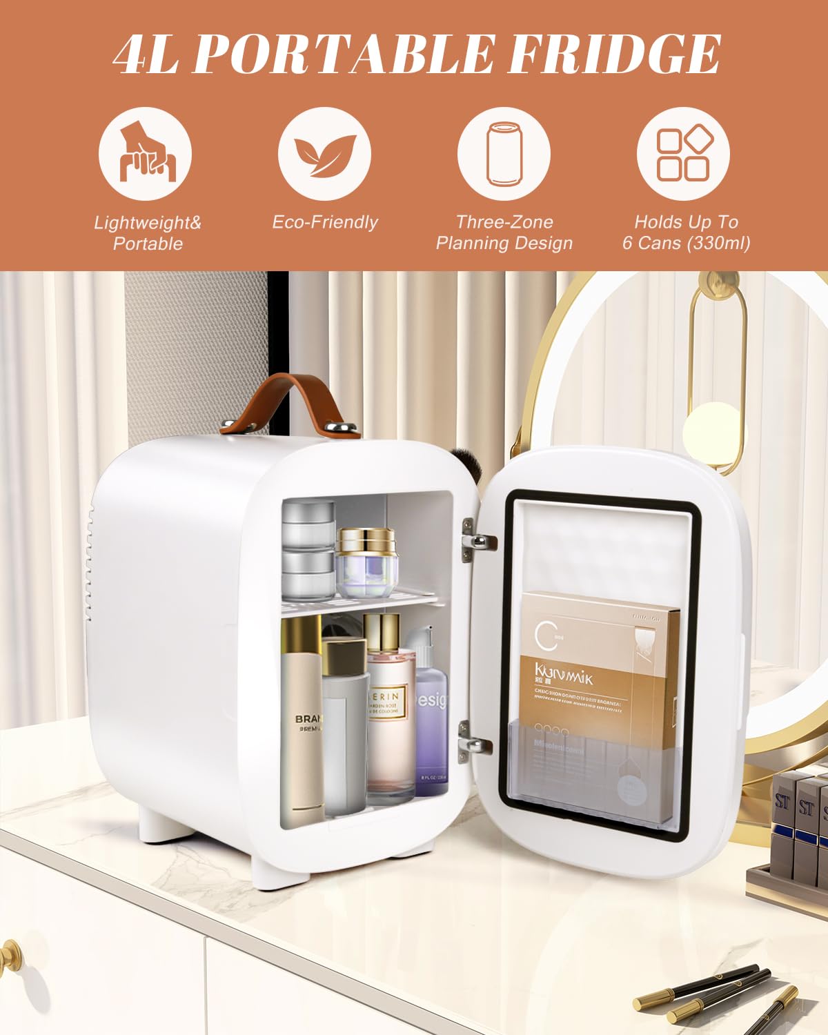 FANSEXPERT Nevera 4L con modos frio y calor para cosméticos y bebidas
