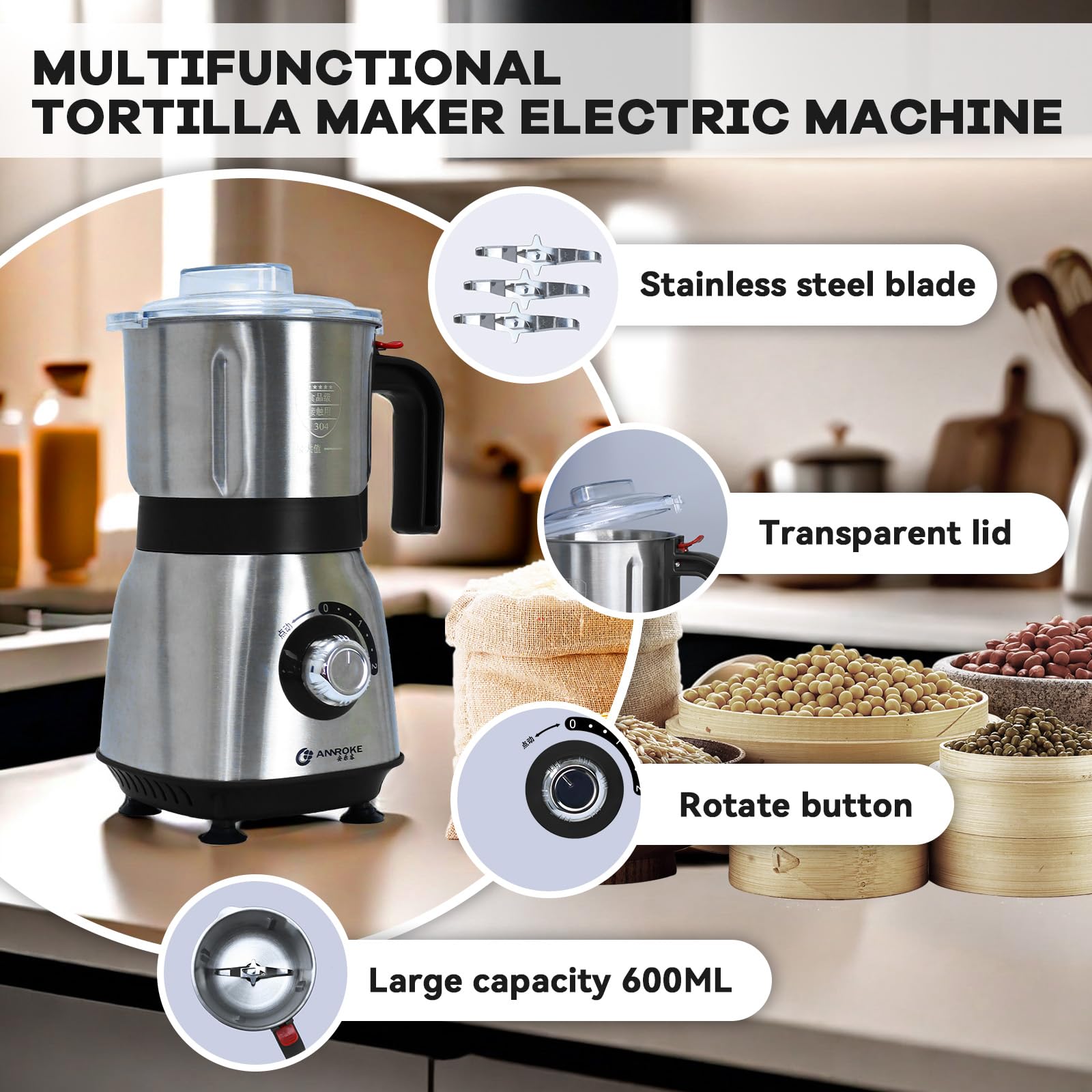 FAOFER molinillo capacidad 600 ml facilita moler grandes cantidades.
