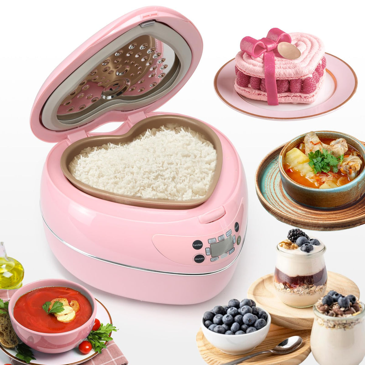 FAOFER olla arrocera corazón rosa, ideal para porciones familiares y compartir.