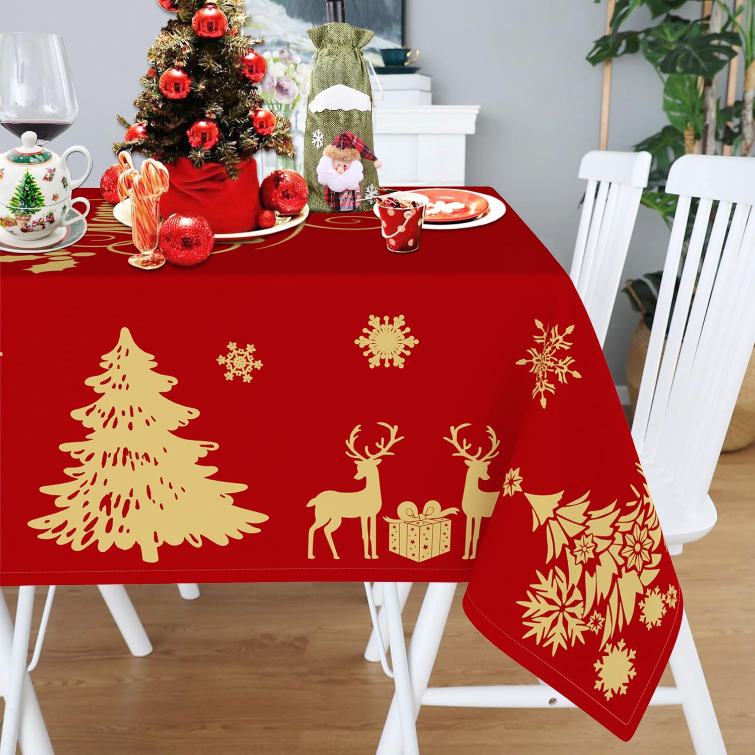 Mantel Faptoena 60x60 pulgadas rojo cuadrado para ocasiones festivas.