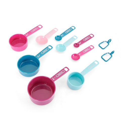 Farberware juego de tazas y cucharas con diseño apilable para ahorrar espacio.