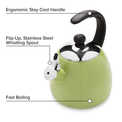 Farberware Dome Tetera: mango aislante al calor para verter con seguridad.