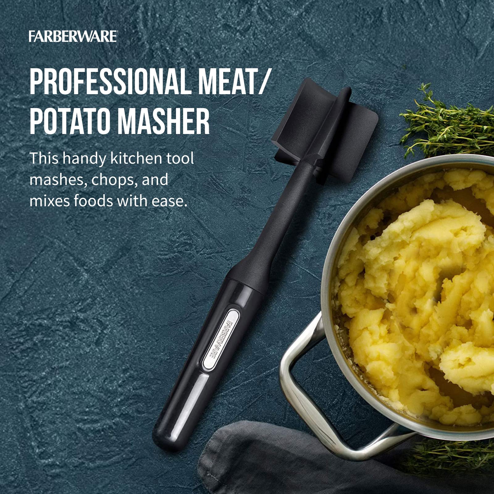 Farberware Pisapuré nailon mango ergonómico para mezclar sin rayar.