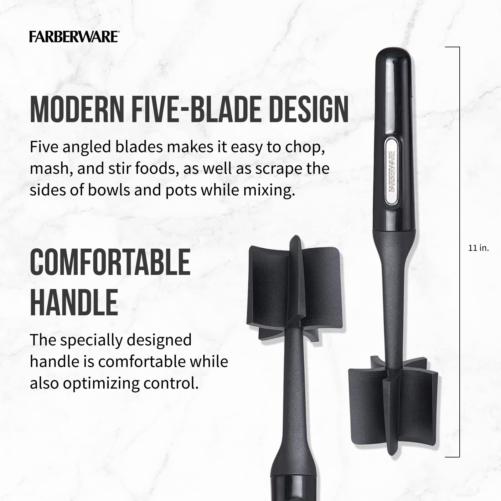 Farberware Pisapuré nailon resistente al calor hasta 450 °F para batir directo en olla.