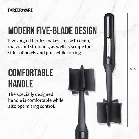 Farberware Pisapuré nailon resistente al calor hasta 450 °F para batir directo en olla.