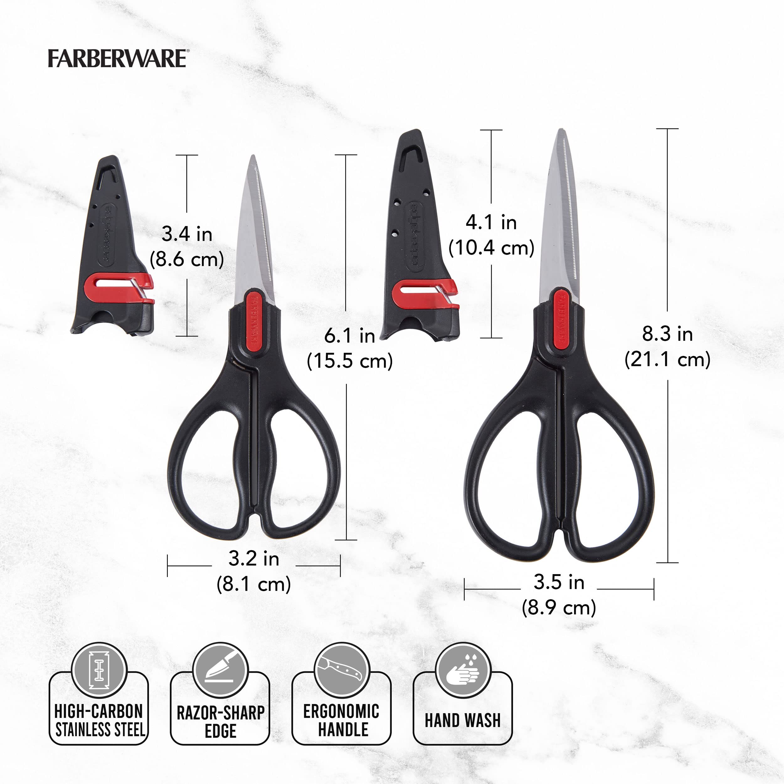 Tijeras Farberware de utilidad con funda afiladora para proyectos pesados.
