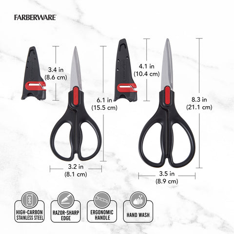 Tijeras Farberware de utilidad con funda afiladora para proyectos pesados.