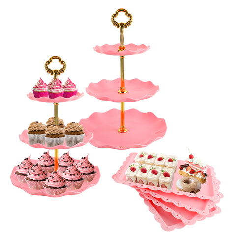 Farqan set de pasteles individuales rosados 3 niveles para exhibir dulces con estilo.