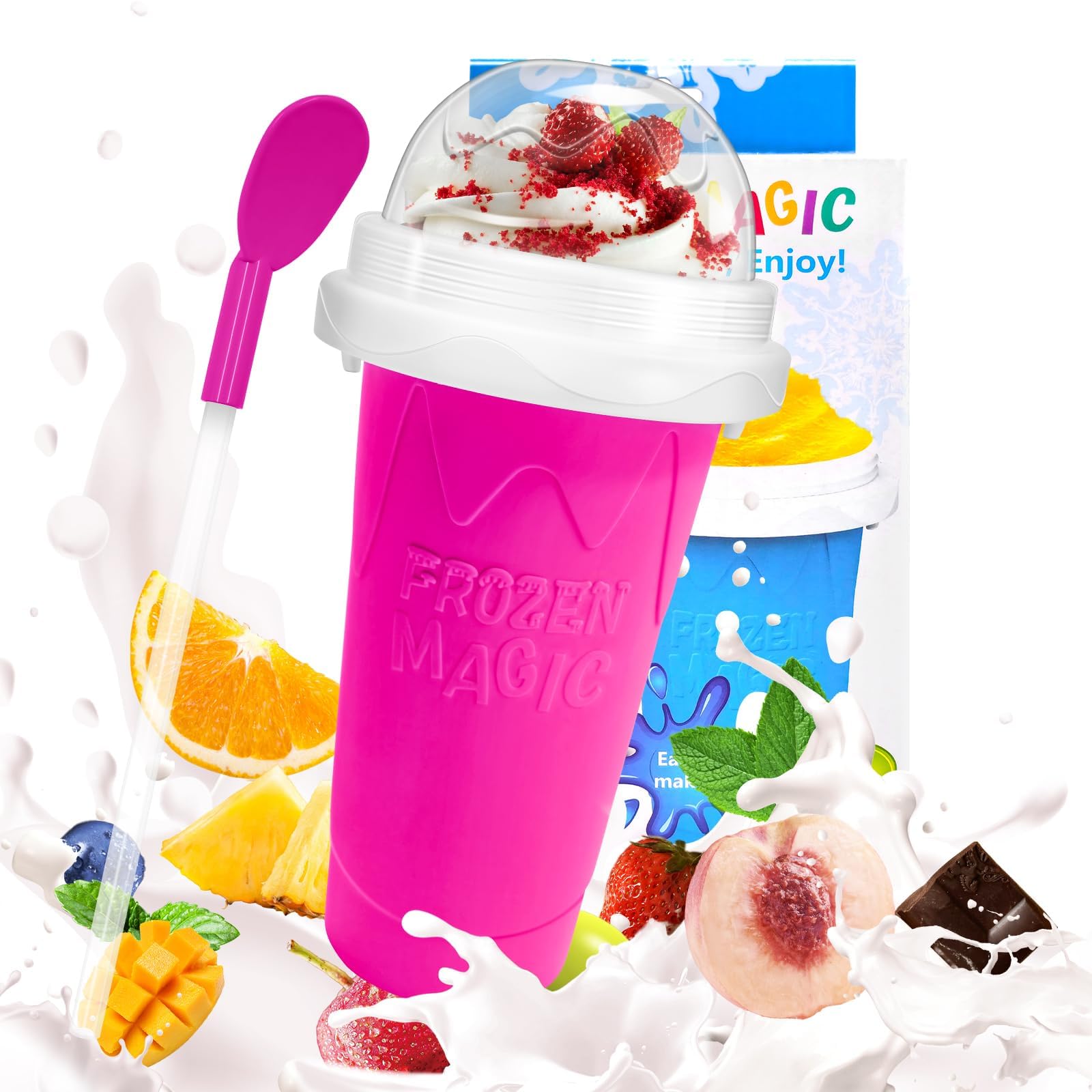FASIBULEI Slushie Maker Cup en congelador, listo para bebidas frías.