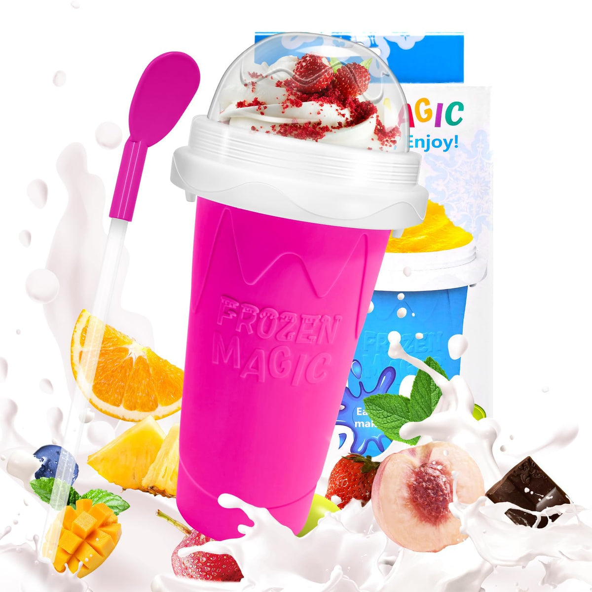 FASIBULEI Slushie Maker Cup en congelador, listo para bebidas frías.