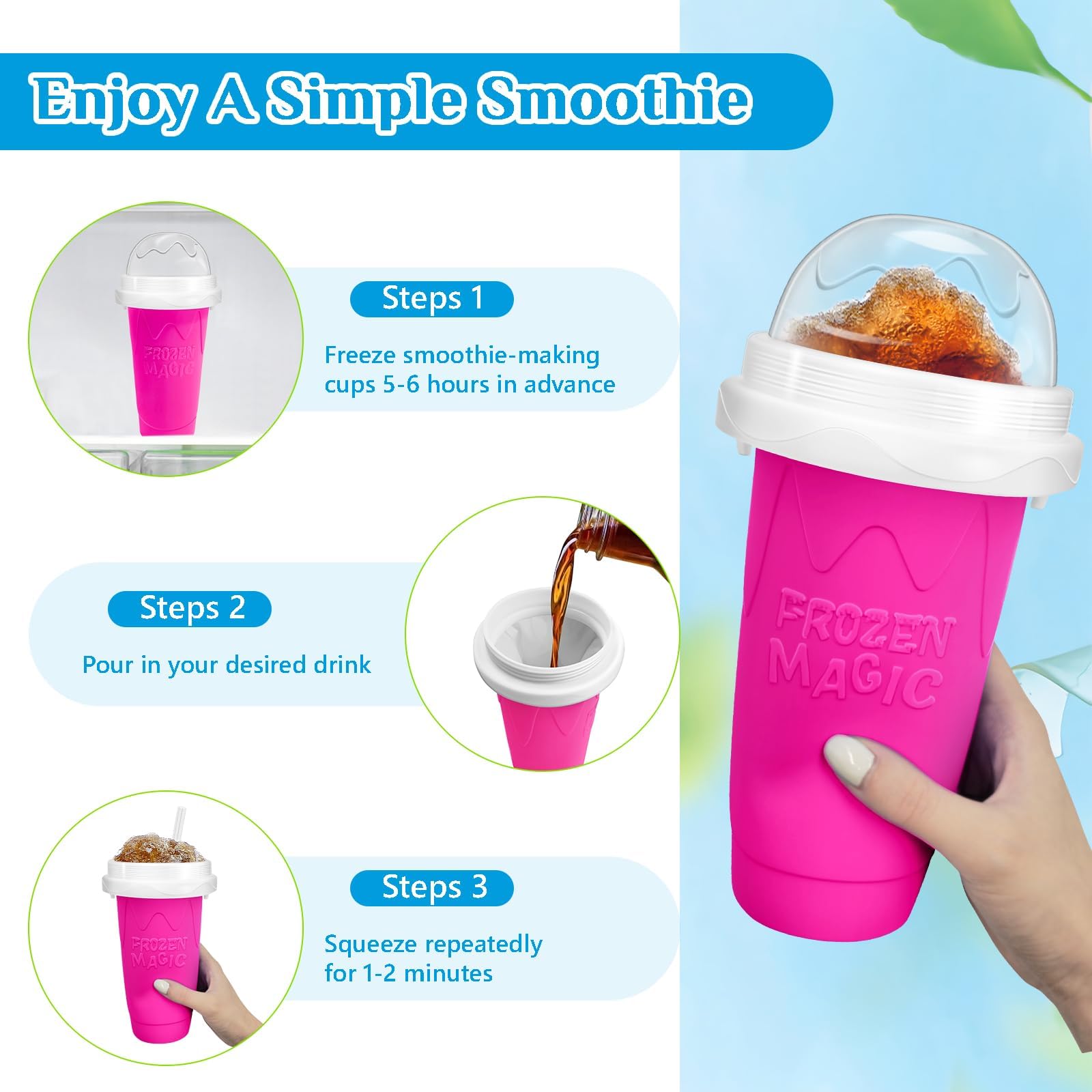 Persona agregando bebida en la Slushie Cup FASIBULEI para refrescarse.