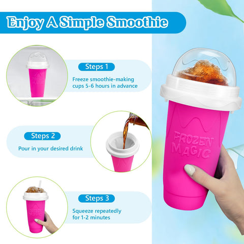 Persona agregando bebida en la Slushie Cup FASIBULEI para refrescarse.