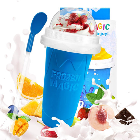 Fasibulei Slushie frontal: taza lista para bebidas frías sin electricidad.