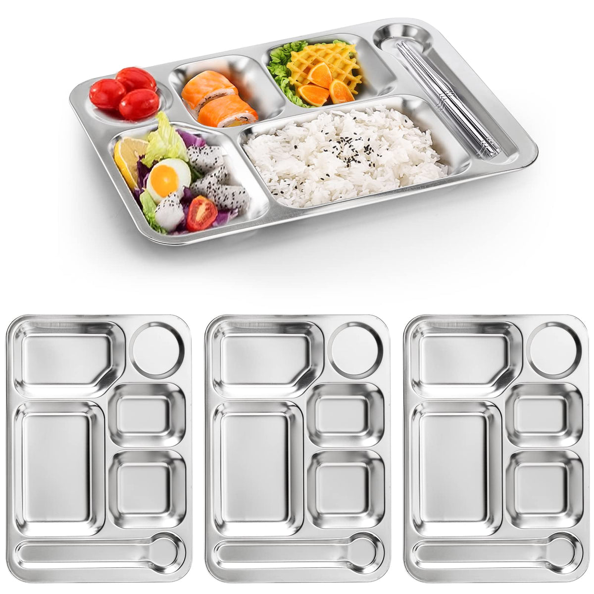 Bandeja dividida de Fasmov en acero inoxidable para porciones organizadas.