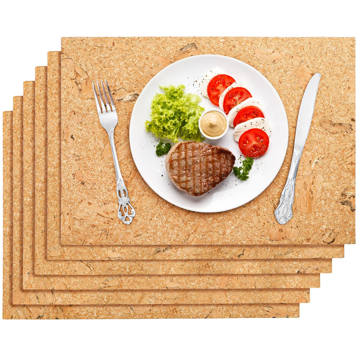 Manteles de corcho Fasmov, juego de 6, protegen la mesa y evitan marcas.