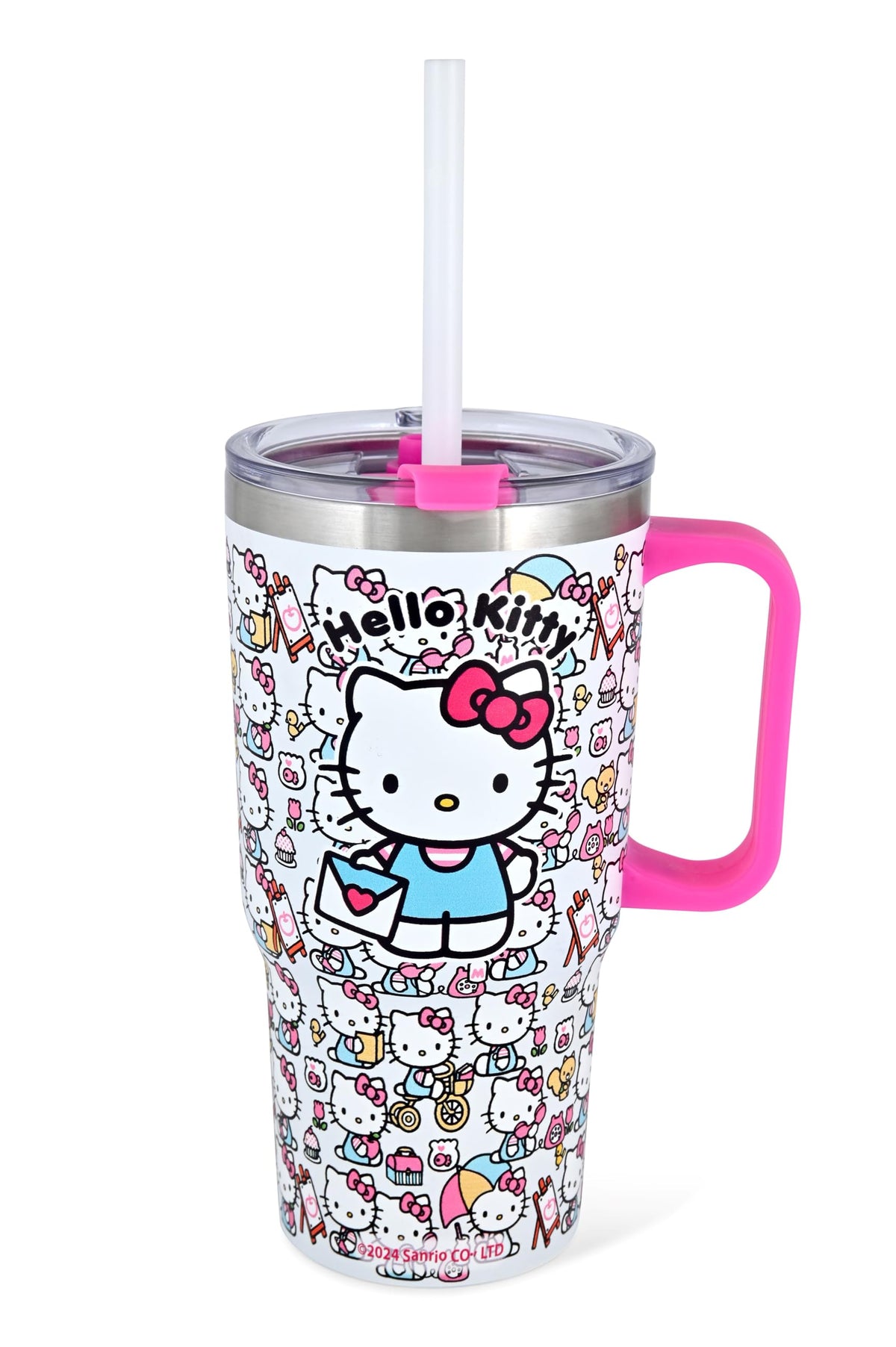 Termo Hello Kitty de Fast Forward, vista frontal, mantiene bebidas a temperatura estable durante clases.