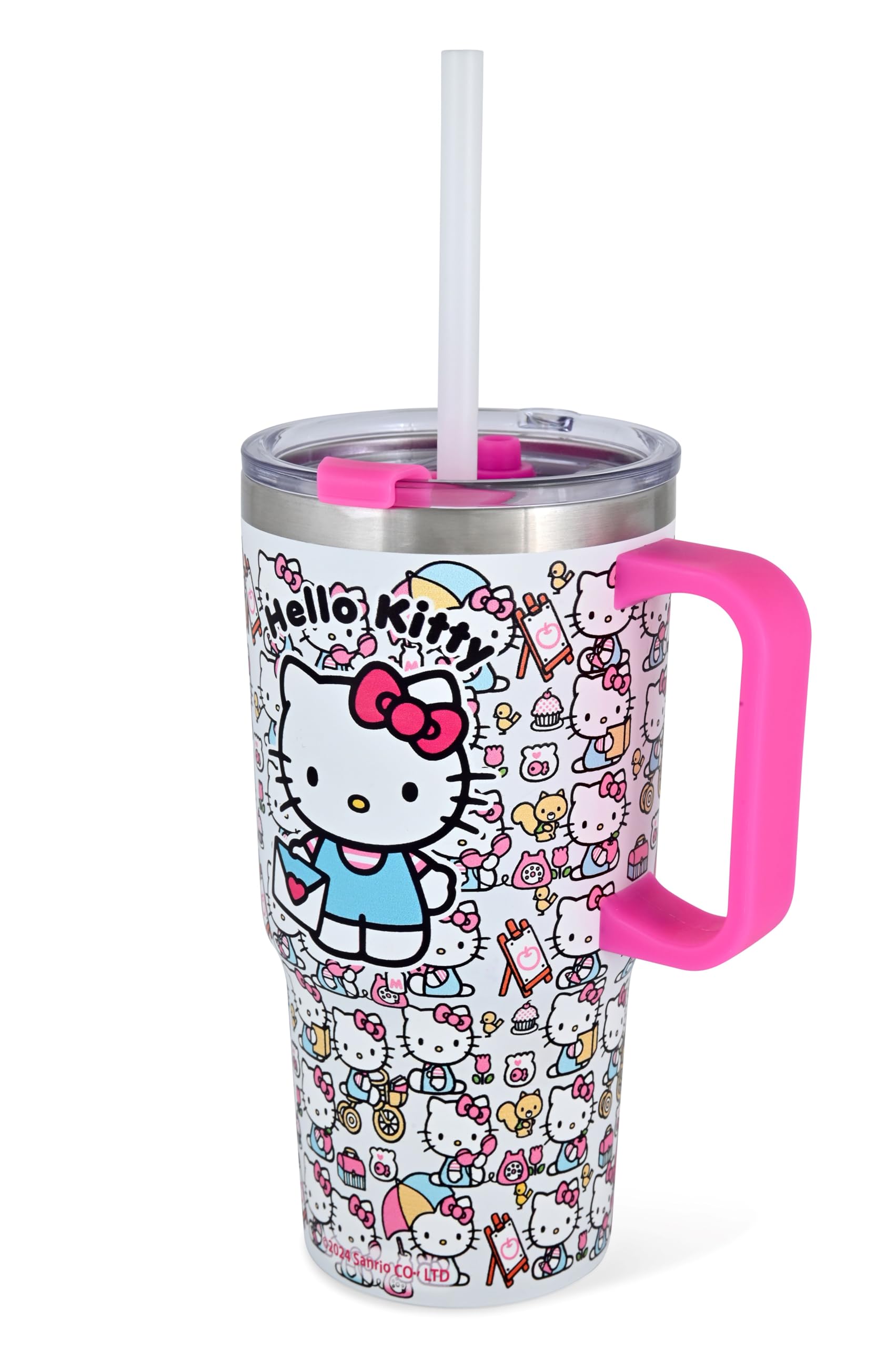 Termo Hello Kitty con pajita integrada, ideal para sorber limpio en la mochila.