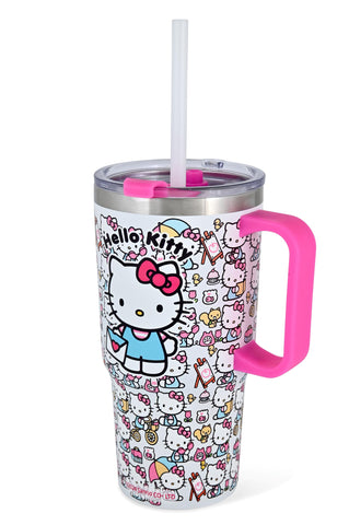 Termo Hello Kitty con pajita integrada, ideal para sorber limpio en la mochila.