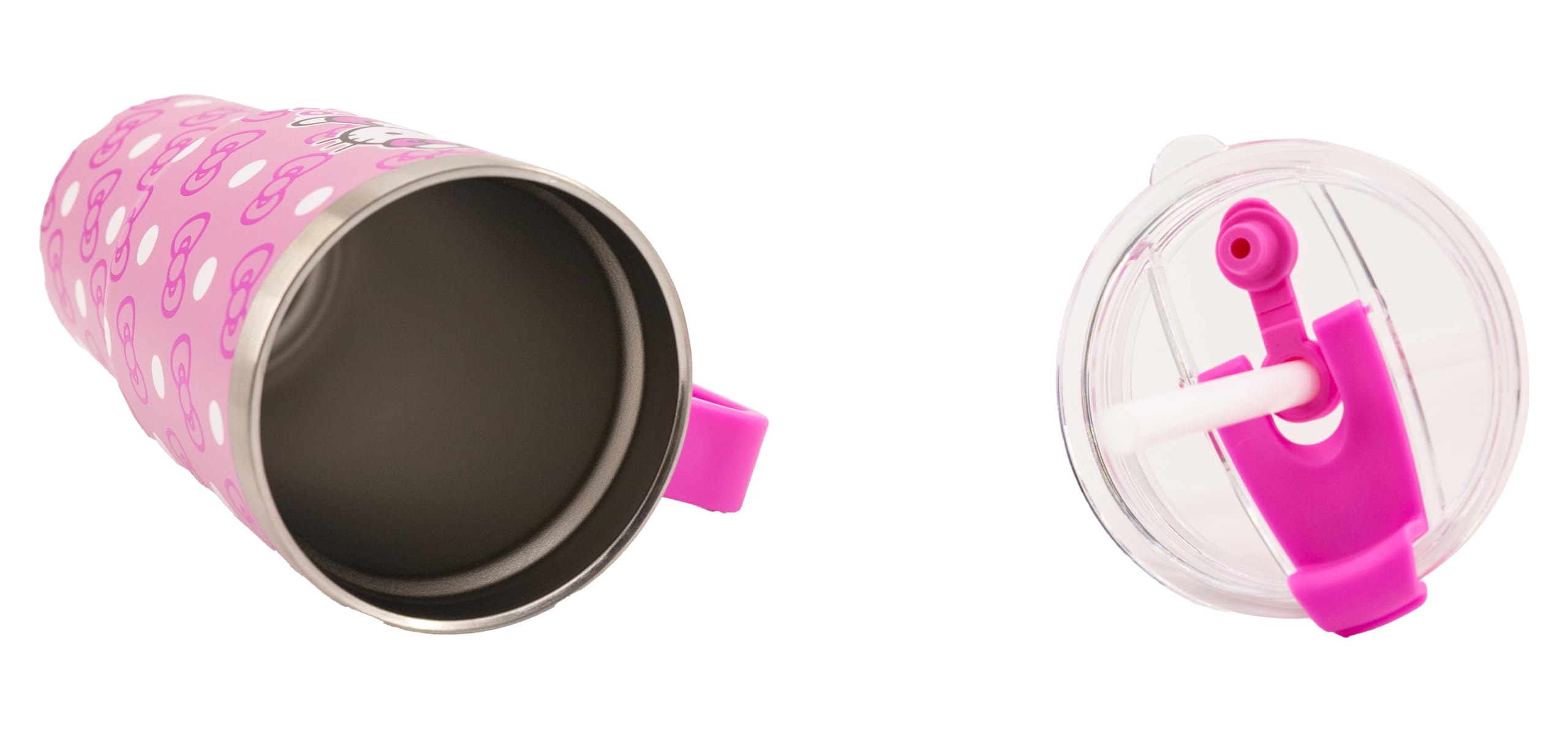 Diseño vibrante Hello Kitty en botella de acero inoxidable, perfecta para niños.