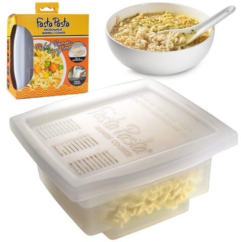 Fasta Pasta cocedor para ramen en microondas con tapa y colador integrado, cocina rápido.