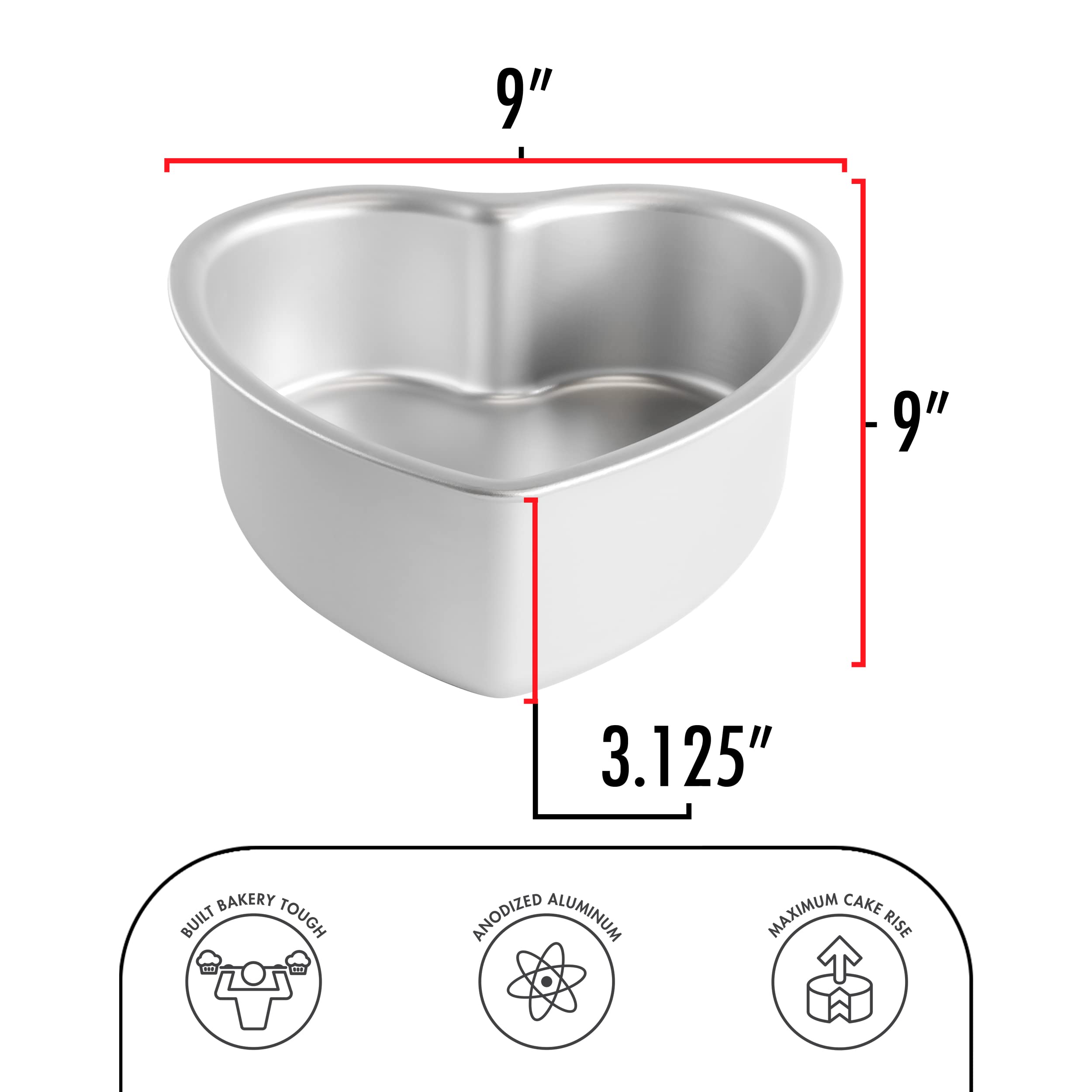 Fat Daddio's pan-corazon-8x3 en cocina, horneado uniforme gracias al aluminio anodizado.