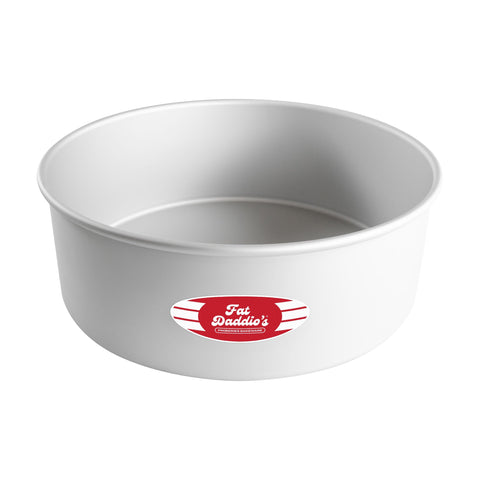 Fat Daddio's PRD-104, vista frontal, molde plateado para pasteles con cocción uniforme.